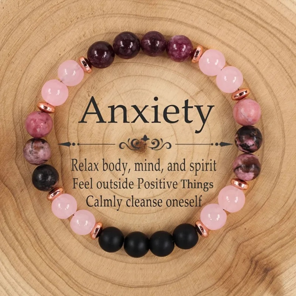 Natural Stones Pink and Black Beaded Bracelet